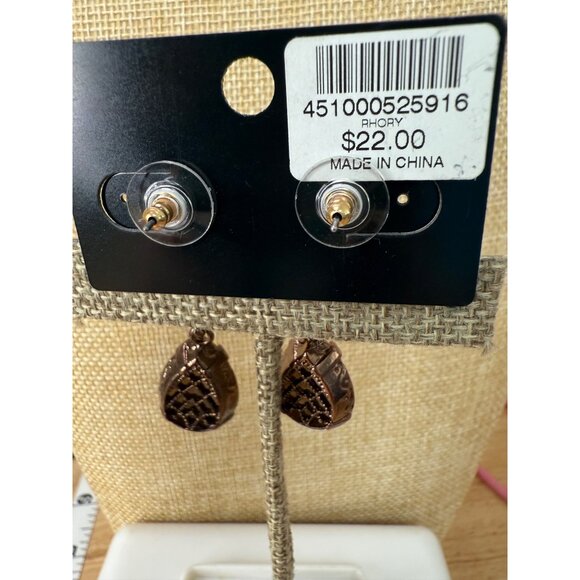 Chicos Brown Queens Royal Jewels Dangle Earrings With Faux Pearls & Faceted Gems - Picture 5 of 11